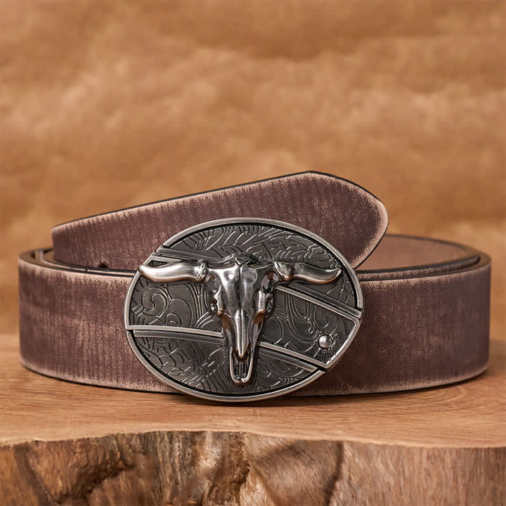 Cintura in pelle con fibbia pieghevole nascosta per coltello da rodeo fai da te da uomo - Corno lungo - Cintura marrone anticata - 42 - image 5
