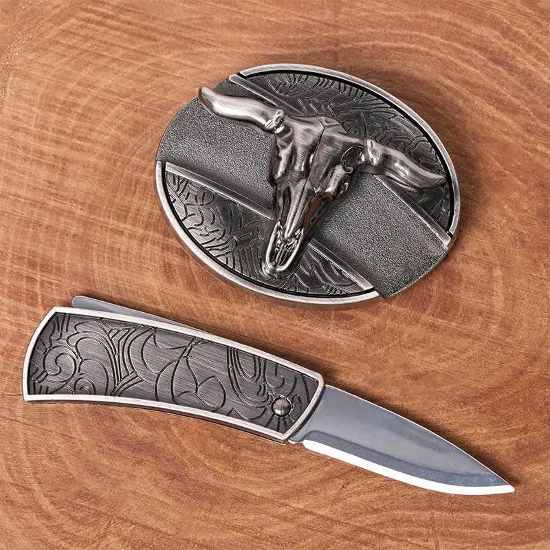 Cintura in pelle con fibbia pieghevole nascosta per coltello da rodeo fai da te da uomo - image 1