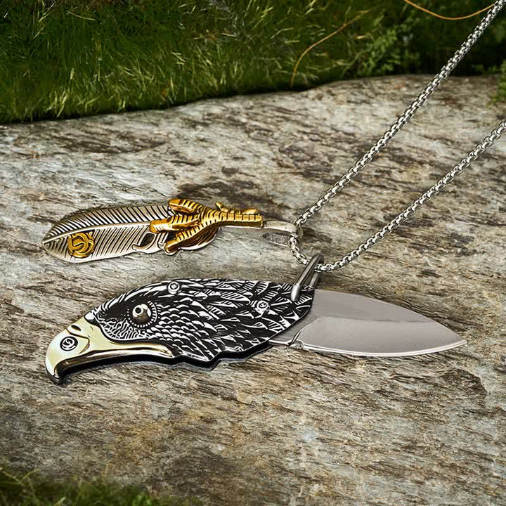 Collana con mini coltello pieghevole Eagle & Claw Feather - image 6
