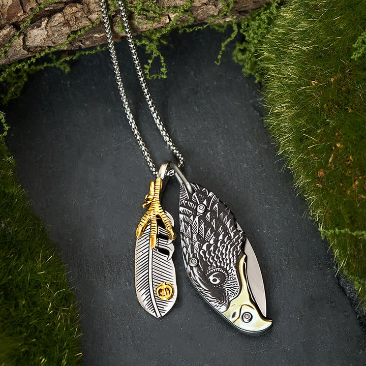 Collana con mini coltello pieghevole Eagle & Claw Feather - image 2