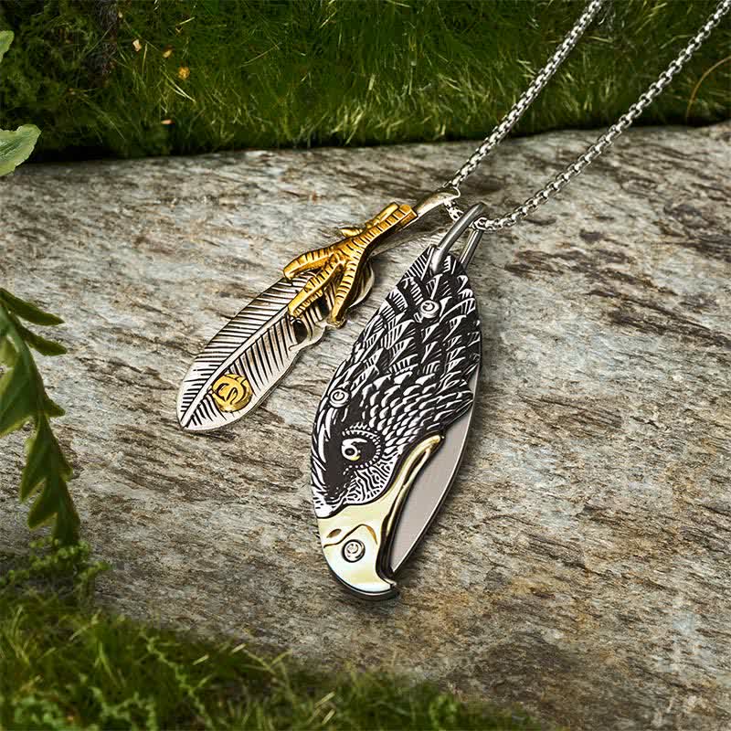 Collana con mini coltello pieghevole Eagle & Claw Feather - image 7