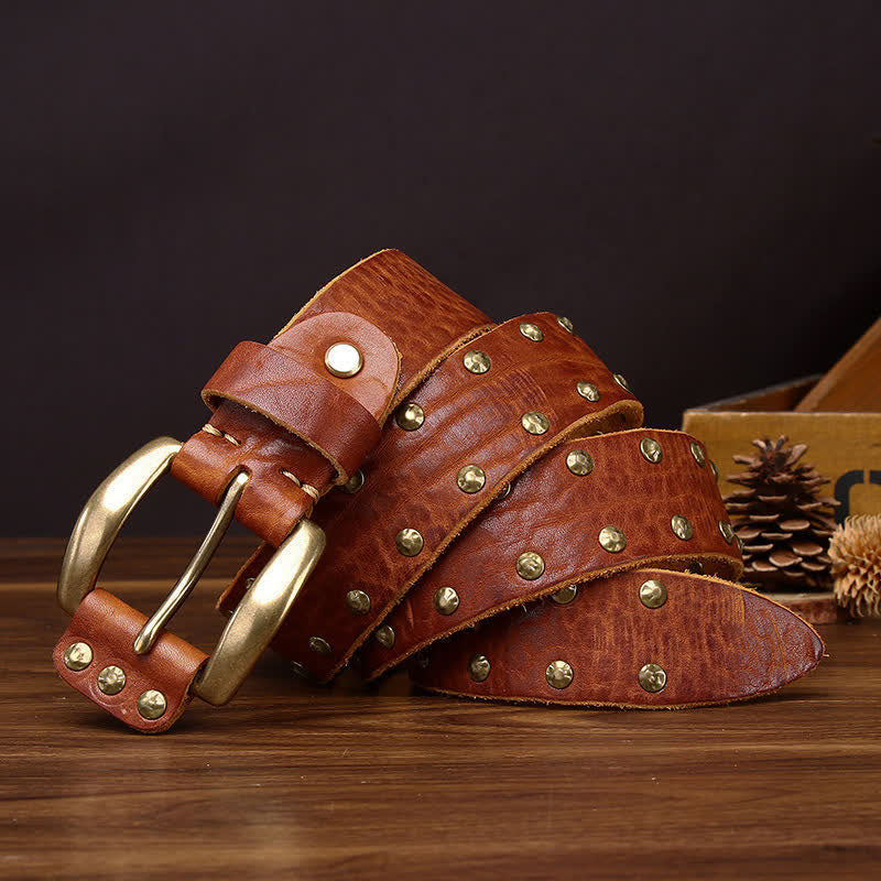 Cintura in pelle borchiata e invecchiata con rivetti in ottone del vecchio West - image 3