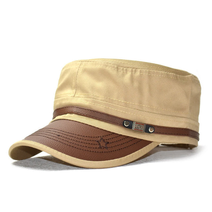 Cappello a cilindro piatto con dettagli in pelle in stile militare e ricamo a stella - Cachi - M (22"-22 7/8") - image 10