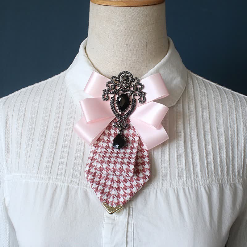Cravatta da donna con motivo pied de poule e cristalli decorati - Rosa - image 4