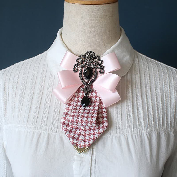 Cravatta da donna con motivo pied de poule e cristalli decorati - Rosa - image 4