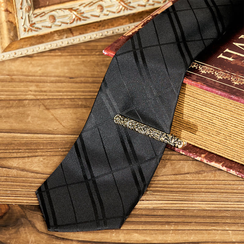 Cravatta vintage da uomo con stampa e fermacravatta intagliato - image 15