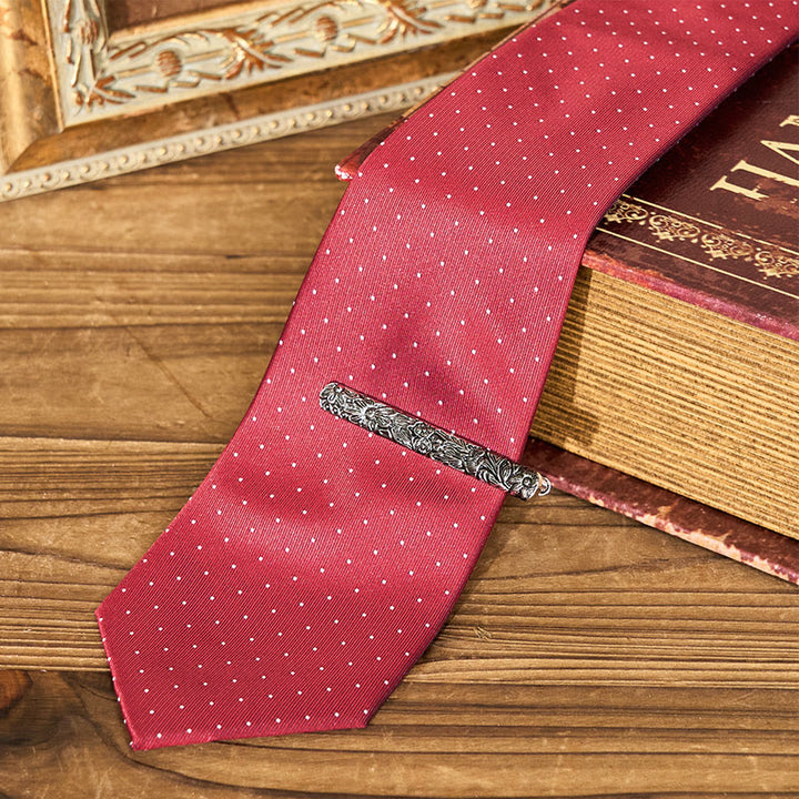 Cravatta vintage da uomo con stampa e fermacravatta intagliato - image 19