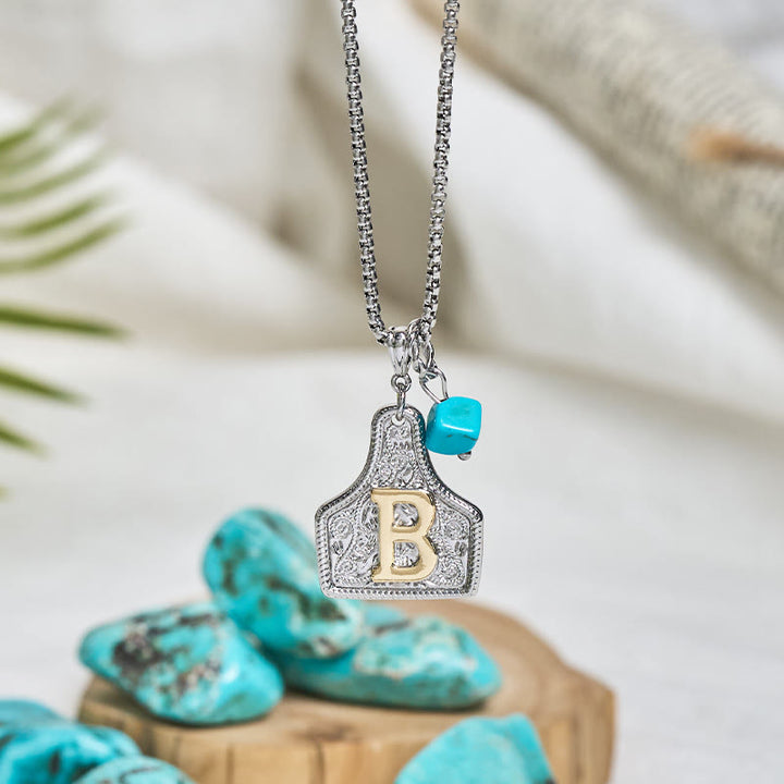 Collana con ciondolo turchese a forma di lettera bicolore in stile occidentale - Z - image 0