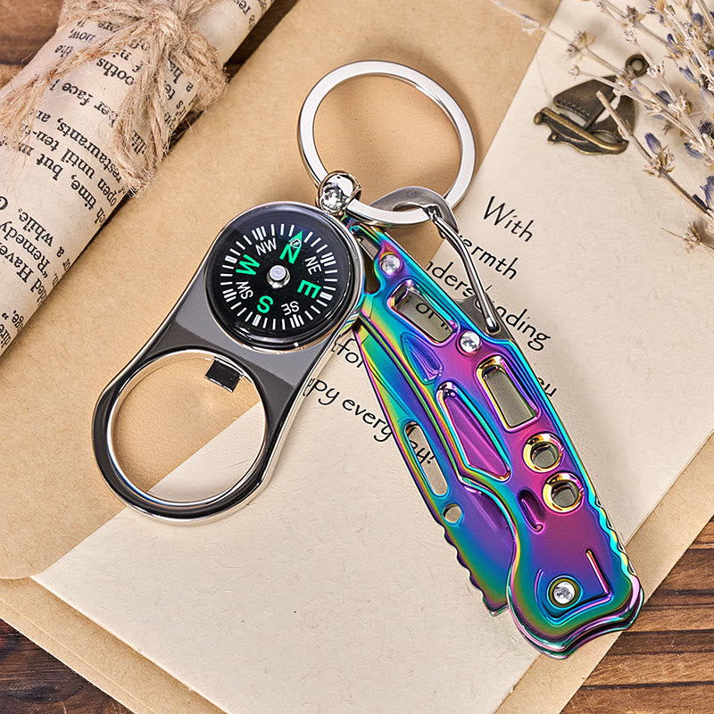 Portachiavi con bussola multifunzionale 3 in 1 e coltello pieghevole colorato - Colorato - image 0