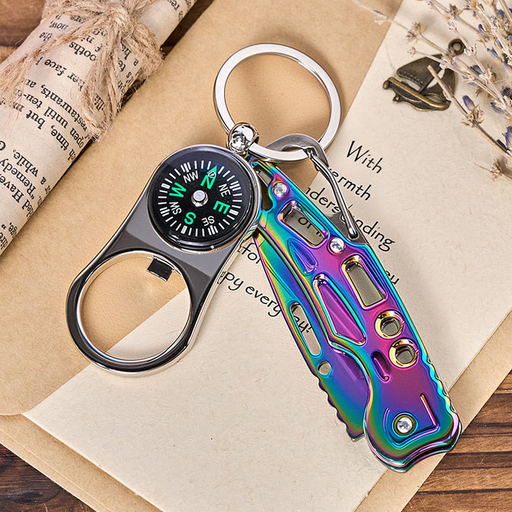Portachiavi con bussola multifunzionale 3 in 1 e coltello pieghevole colorato - Colorato - image 0