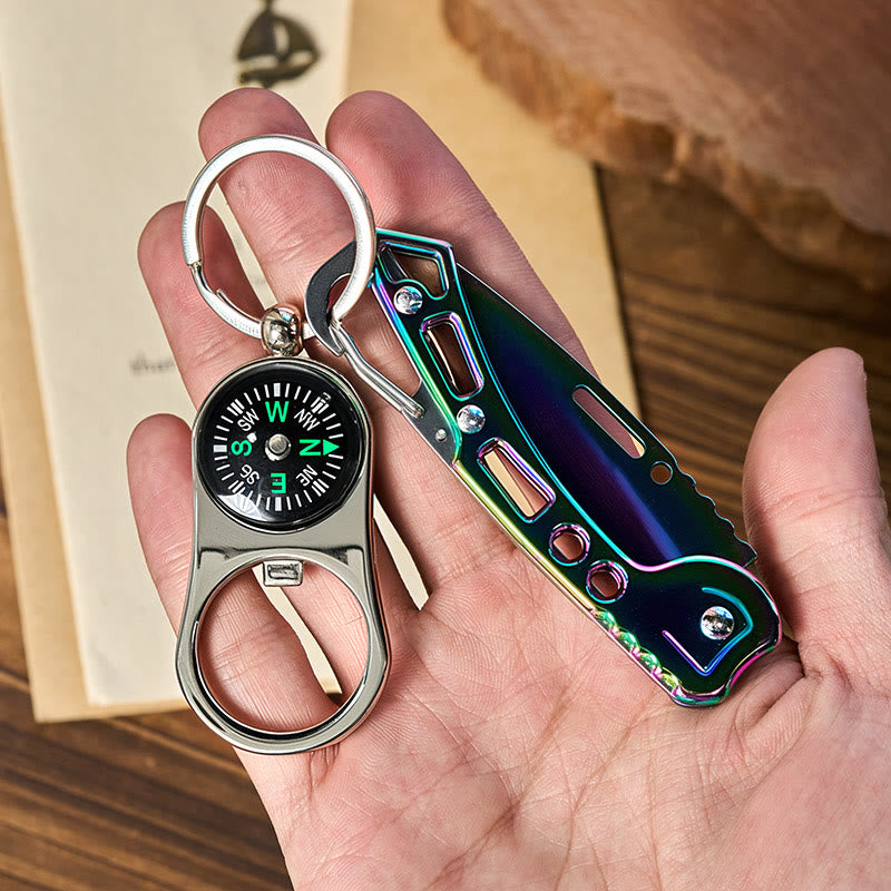 Portachiavi con bussola multifunzionale 3 in 1 e coltello pieghevole colorato - image 1