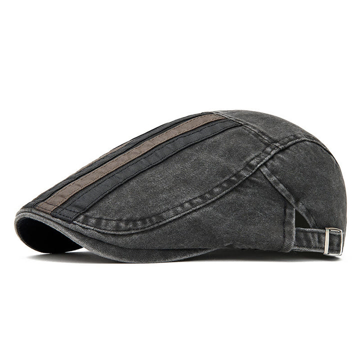 Cappello basco patchwork a righe lavato vintage estivo - Nero - Regolabile (22"-24") - image 0