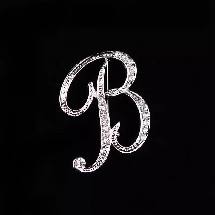 Spilla con iniziale in oro e argento e diamanti intarsiati - Argento - B - image 24
