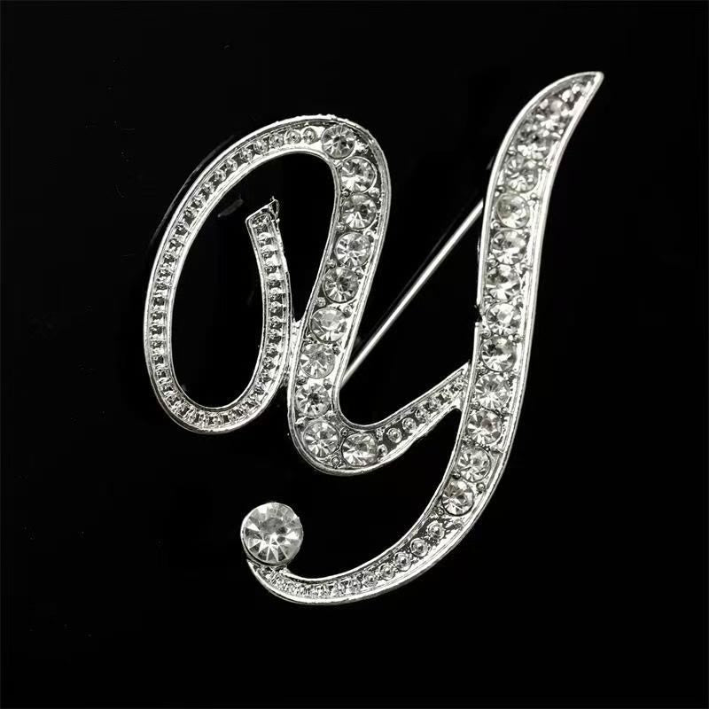 Spilla con iniziale in oro e argento e diamanti intarsiati - Argento - Y - image 46