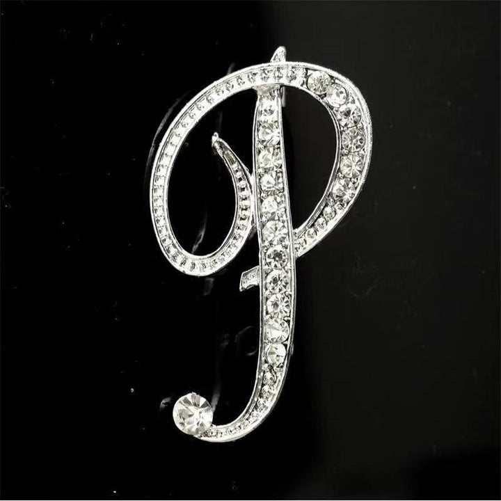 Spilla con iniziale in oro e argento e diamanti intarsiati - Argento - P - image 38