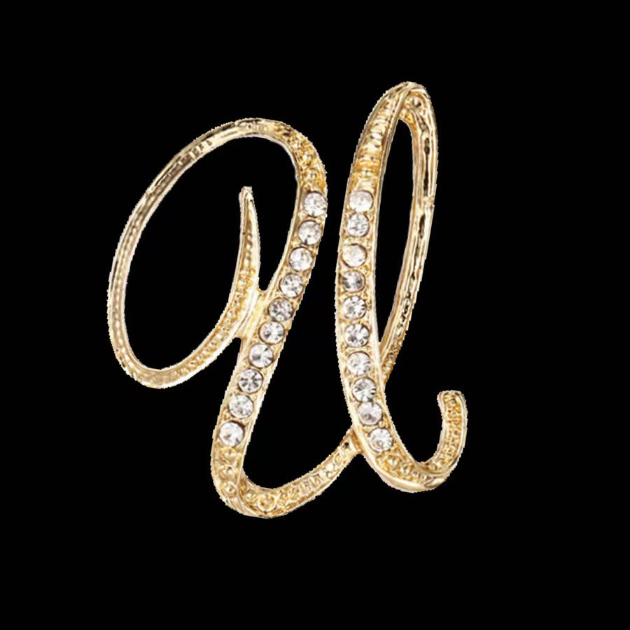Spilla con iniziale in oro e argento e diamanti intarsiati - D'oro - U - image 18