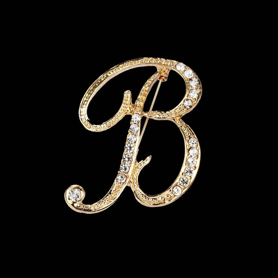 Spilla con iniziale in oro e argento e diamanti intarsiati - D'oro - B - image 0