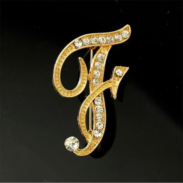 Spilla con iniziale in oro e argento e diamanti intarsiati - D'oro - F - image 5