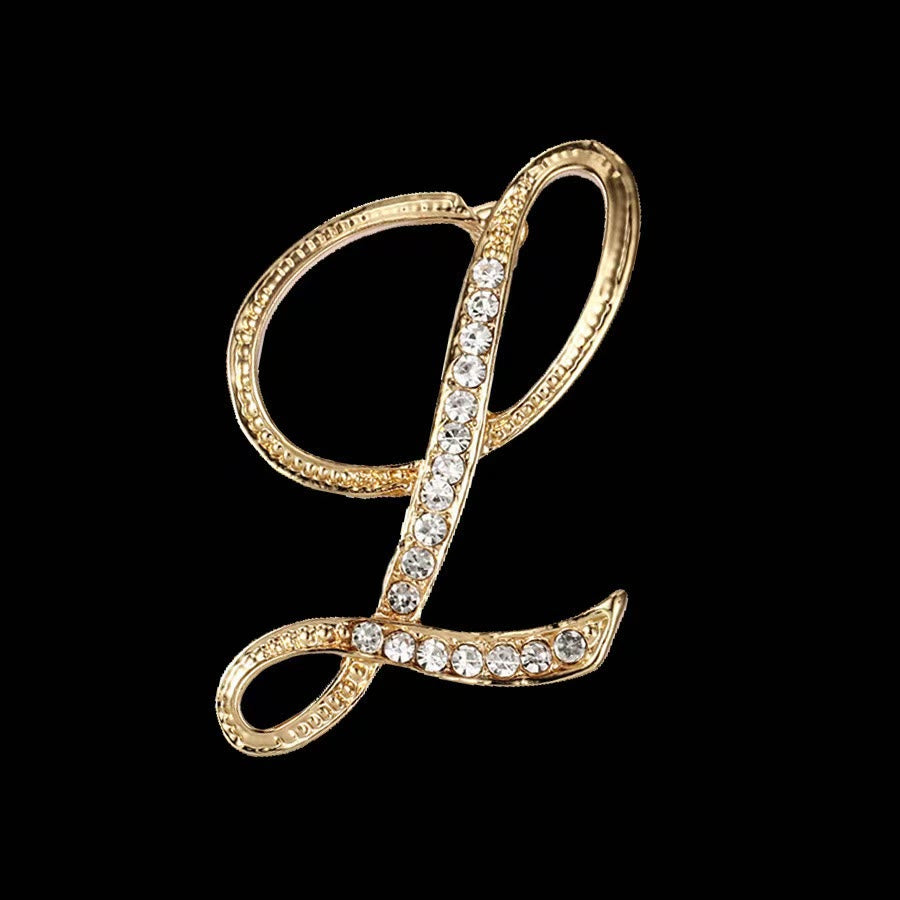 Spilla con iniziale in oro e argento e diamanti intarsiati - D'oro - L - image 10
