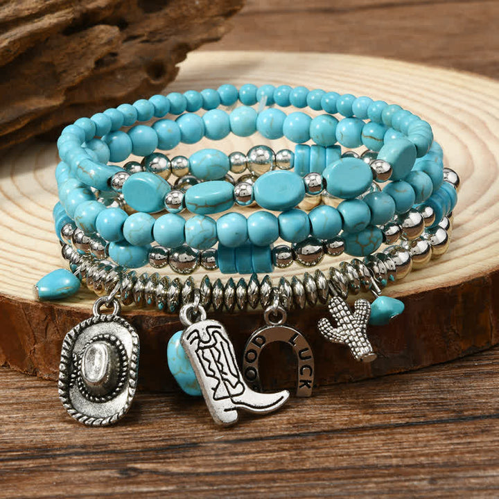 Set di 4 bracciali in pelle turchese in stile Western Frontier - Fascini occidentali - image 0