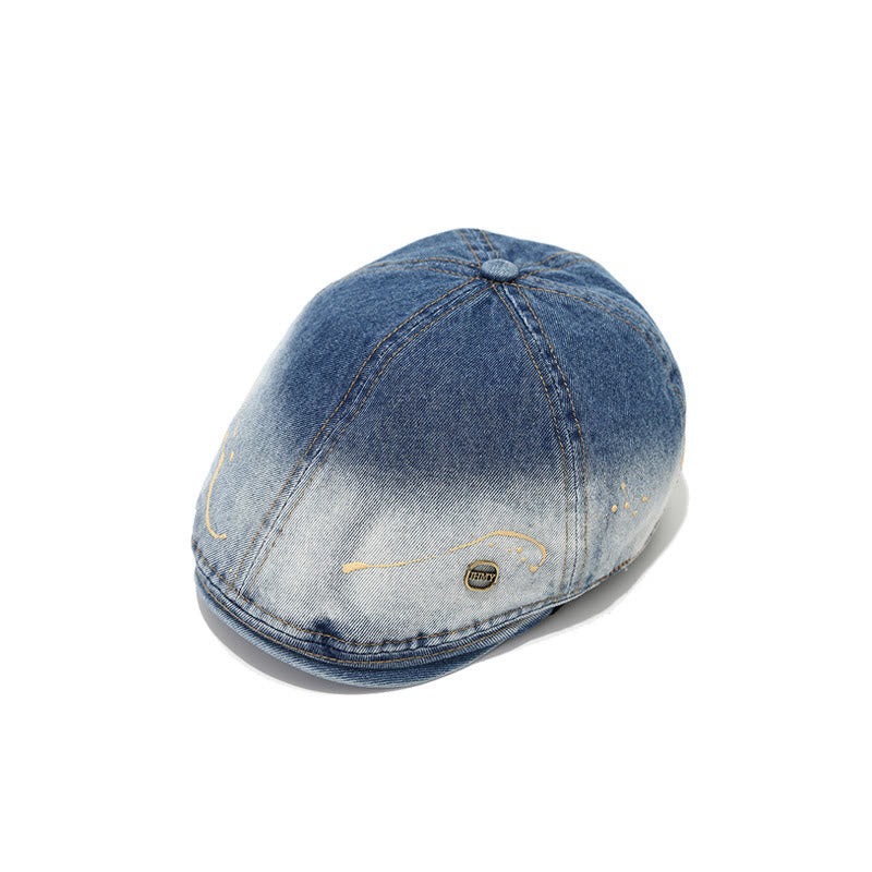 Cappello basco in denim sbiadito e invecchiato - image 1