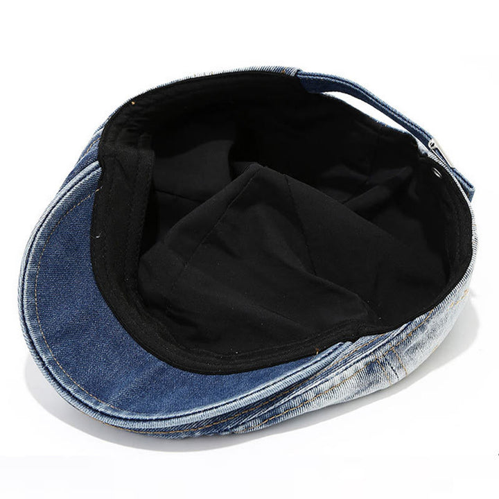 Cappello basco in denim sbiadito e invecchiato - image 4
