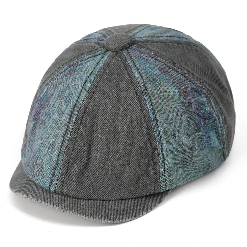 Cappello basco vintage da artista con patchwork tie-dye e effetto consumato - image 1
