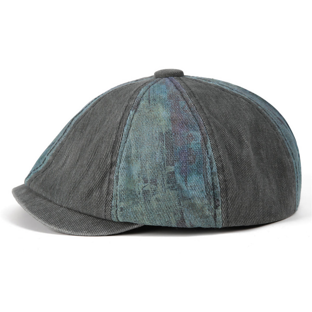 Cappello basco vintage da artista con patchwork tie-dye e effetto consumato - Grigio - M (22"-22 7/8") - image 0
