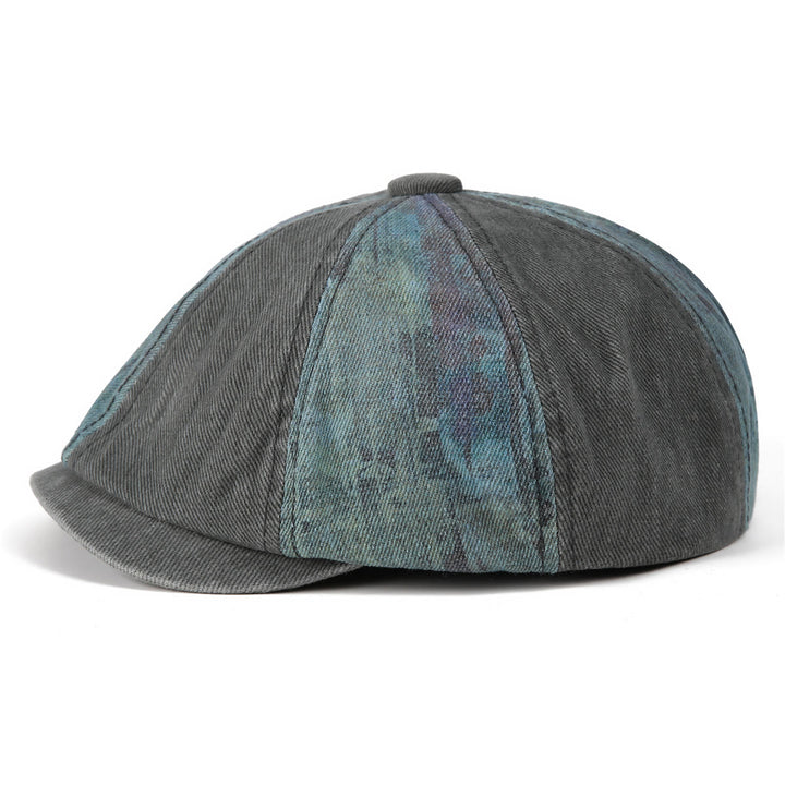 Cappello basco vintage da artista con patchwork tie-dye e effetto consumato - Grigio - M (22"-22 7/8") - image 0