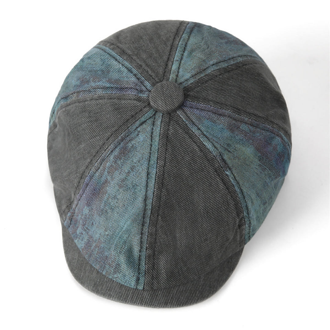 Cappello basco vintage da artista con patchwork tie-dye e effetto consumato - image 2