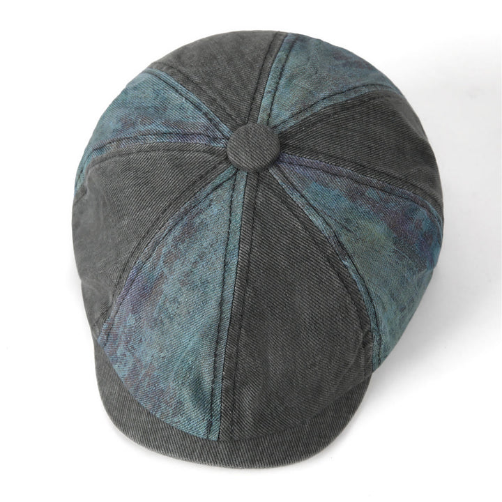 Cappello basco vintage da artista con patchwork tie-dye e effetto consumato - image 2