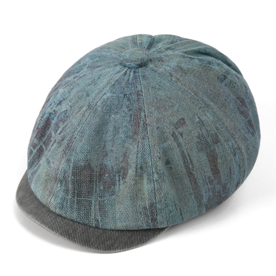 Cappello basco vintage da artista con patchwork tie-dye e effetto consumato - Blu pavone - M (22"-22 7/8") - image 7