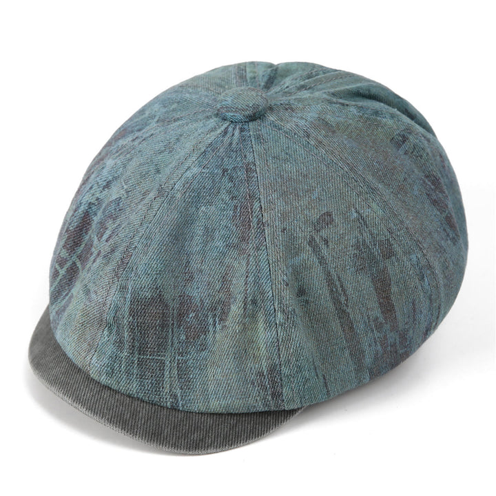 Cappello basco vintage da artista con patchwork tie-dye e effetto consumato - Blu pavone - M (22"-22 7/8") - image 7