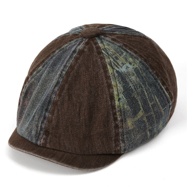 Cappello basco vintage da artista con patchwork tie-dye e effetto consumato - Caffè - M (22"-22 7/8") - image 5