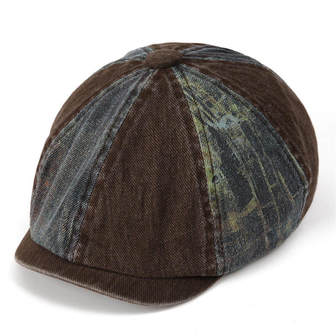 Cappello basco vintage da artista con patchwork tie-dye e effetto consumato - Caffè - M (22"-22 7/8") - image 5