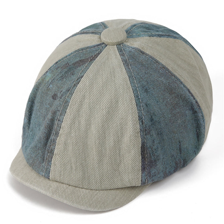 Cappello basco vintage da artista con patchwork tie-dye e effetto consumato - Cachi - M (22"-22 7/8") - image 6