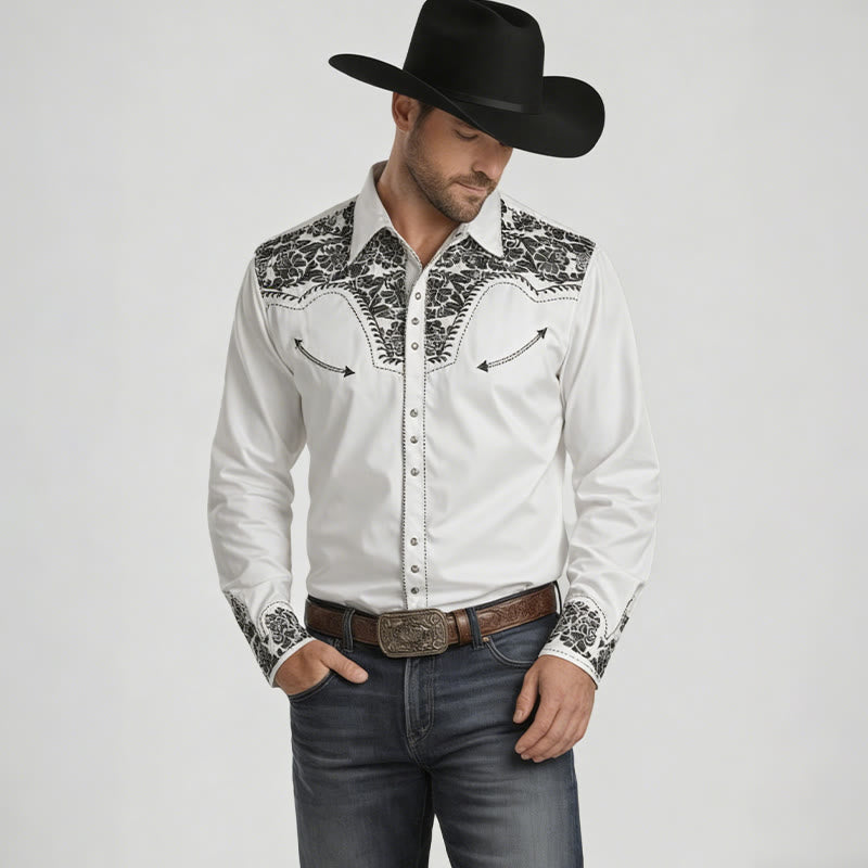 Camicia da cowboy bianca con stampa floreale retrò western - image 1