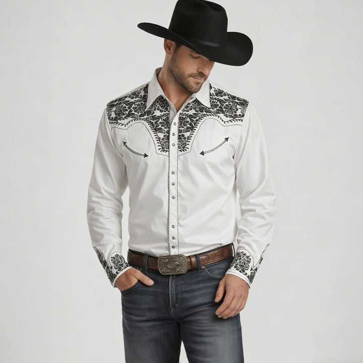 Camicia da cowboy bianca con stampa floreale retrò western - image 1