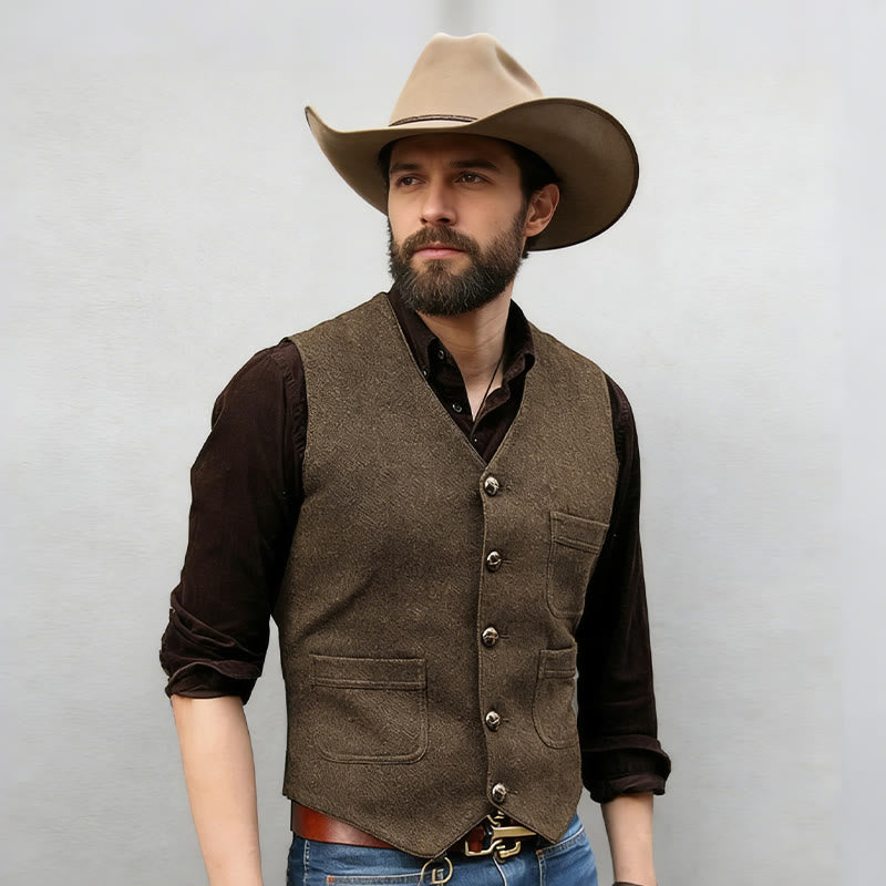 Gilet multitasche da uomo in stile western retrò con scollo a V - image 2
