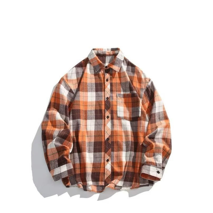 Camicia a maniche lunghe da uomo in stile cowboy western a quadri retrò - Arancia - 3XL - image 4
