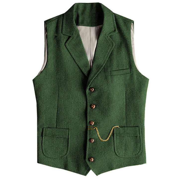 Gilet monopetto da uomo in stile western con motivo a spina di pesce e catena - Verde - 3XL - image 10