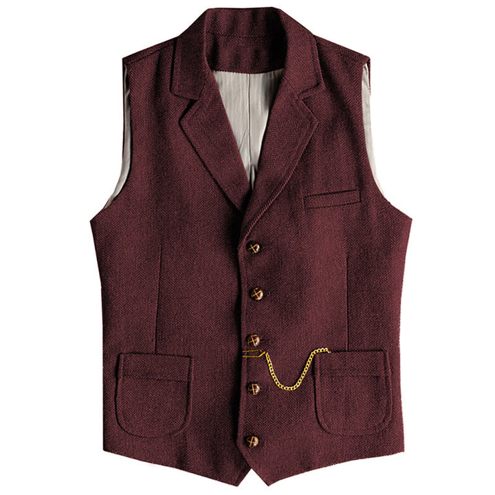 Gilet monopetto da uomo in stile western con motivo a spina di pesce e catena - Vino - 3XL - image 7
