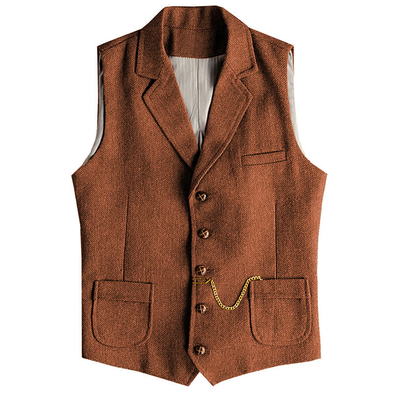 Gilet monopetto da uomo in stile western con motivo a spina di pesce e catena - Arancia - 3XL - image 8