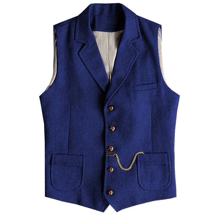 Gilet monopetto da uomo in stile western con motivo a spina di pesce e catena - Blu reale - 3XL - image 13