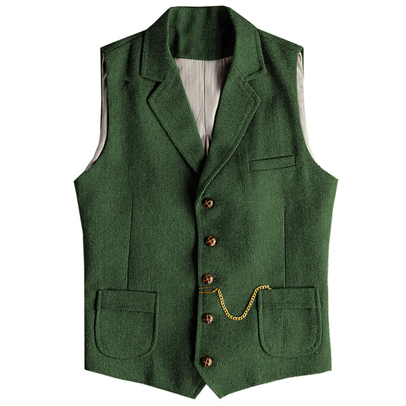 Gilet monopetto da uomo in stile western con motivo a spina di pesce e catena - Verde - 3XL - image 10