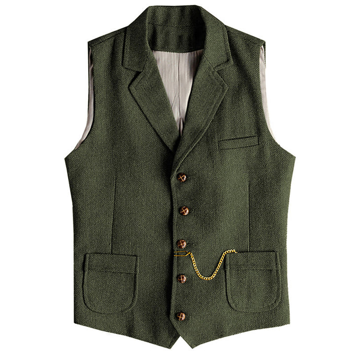 Gilet monopetto da uomo in stile western con motivo a spina di pesce e catena - Verde militare - 3XL - image 11