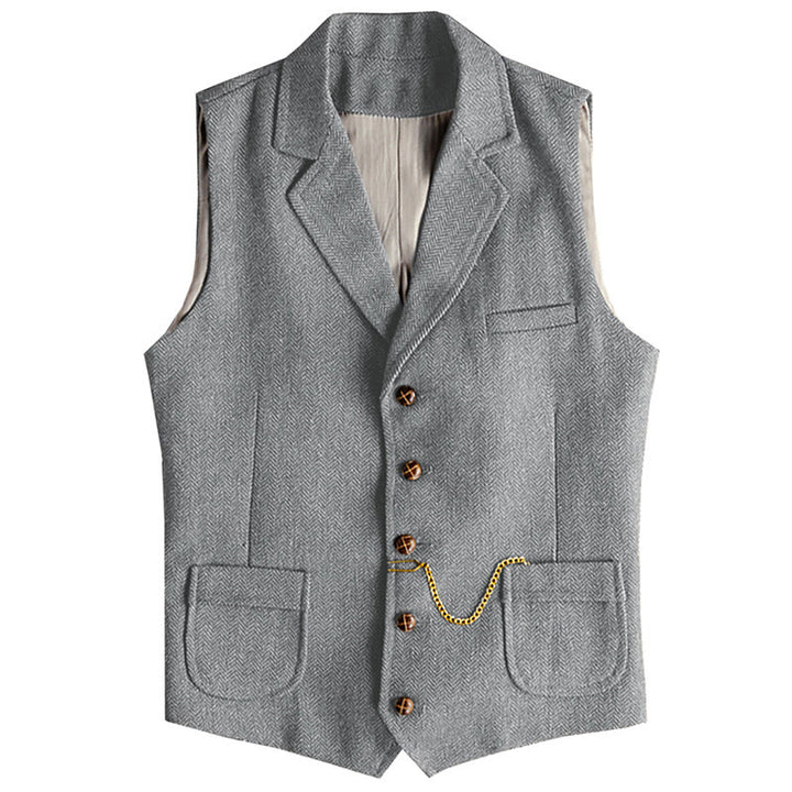 Gilet monopetto da uomo in stile western con motivo a spina di pesce e catena - Argento - 3XL - image 4