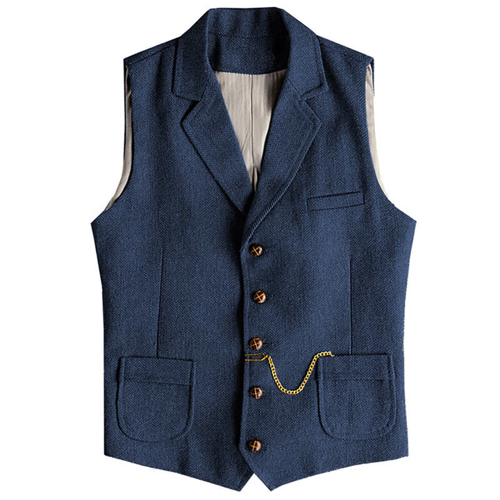 Gilet monopetto da uomo in stile western con motivo a spina di pesce e catena - Blu navy - 3XL - image 14