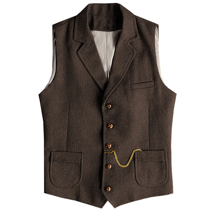 Gilet monopetto da uomo in stile western con motivo a spina di pesce e catena - Caffè - 3XL - image 16