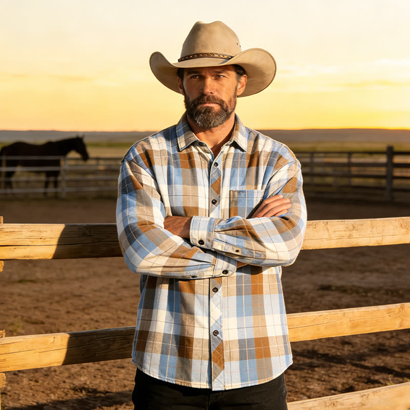 Camicia a maniche lunghe da uomo in stile cowboy western a quadri retrò - image 0